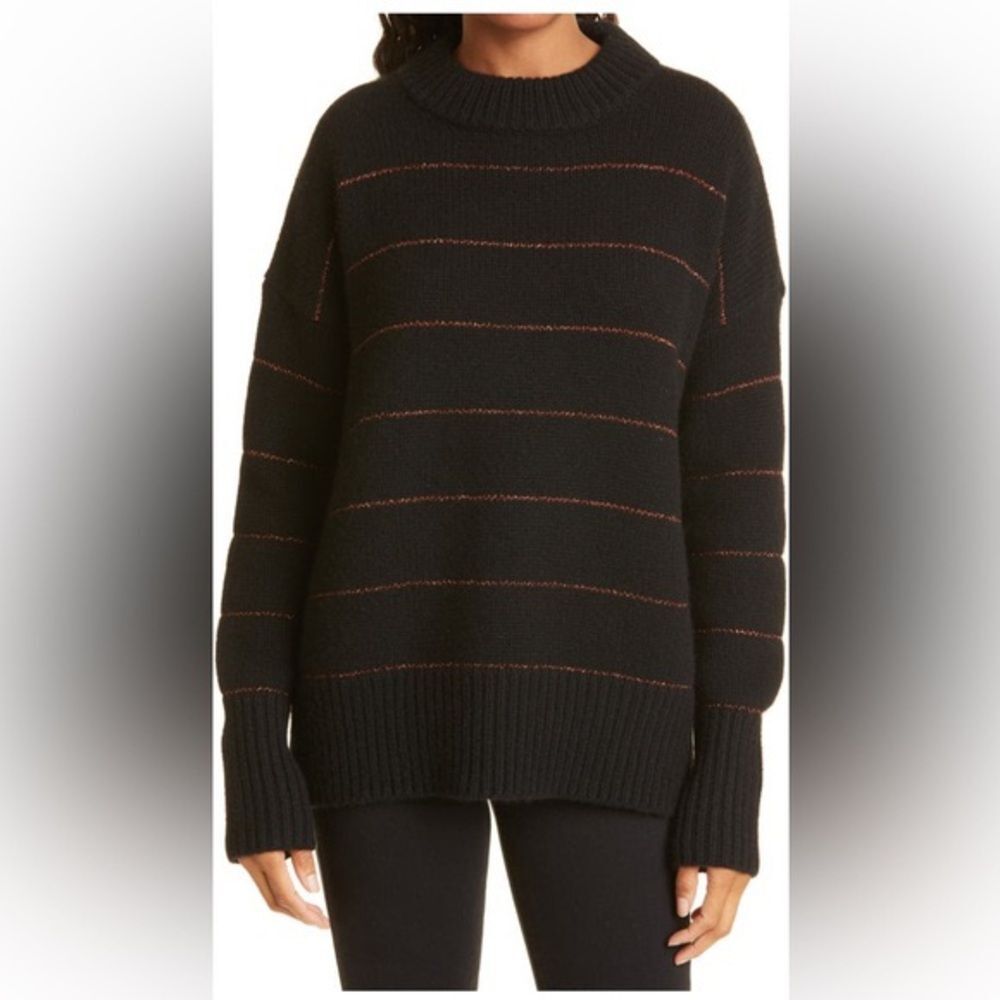 La Ligne New York Black Copper Striped Wool Cashmere Crewneck Sweater Size XS